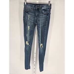 Clingers Womens Sz 0 Heavily Distressed Ultra Skinny Blue Jeans